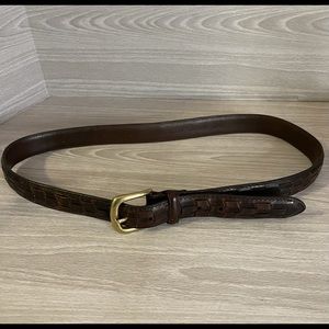 Brown Woven Leather Men's Belt Brass Buckle Sz 36